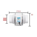 Ventilador de extração 270x122 mm 40 W Ventilador tubular silencioso 2600 rpm 310 m³/h Purificador de ar de parede para casa de banho e cozinha 4