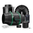 Ventilátor szett szénszűrővel és csővel, fordulatszám-szabályozás, 100 mm (4"), 205 CFM, EC motor, fekete, növénytermesztő sátorhoz 1