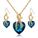 Vergulde ketting + oorbellen CRYSTAL HEART - Blauw 1