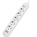 Verlengkabel EU 2m 5AC 2500W met schakelaar en indicatielampje Netfilter 3× USB A 2.1A 5V Stopcontact kantooradapter universeel 6
