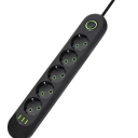 Verlengkabel EU 2m 5AC 2500W met schakelaar en indicatielampje Netfilter 3× USB A 2.1A 5V Stopcontact kantooradapter universeel 5