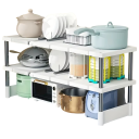 Verstellbarer zweistufiger Organizer für unter das Waschbecken mit erweiterbarer Breite 50–75 × 54 × 25 cm klappbar in Weiß für den Schrank 2