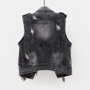 Vesta de ganga feminina sem mangas em estilo motociclista Fecho diagonal Lapelas largas Bolsos com fecho Náramenos Tiras 3