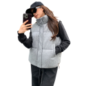 Vesta de iarnă pentru femei cu guler înalt și închidere cu fermoar Vesta călduroasă într-o singură culoare cu buzunare din bumbac și poliester Accesoriu stilat pentru zilele reci 5