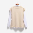 Vesta de malha sem mangas para senhora com decote em V Largos ribetes Aberturas laterais Mistura de algodão e poliéster Para usar com camisa 6