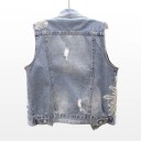 Vestă din denim pentru femei cu guler și detalii decorative 9