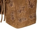 Vesta din piele întoarsă pentru femei cu model floral brodat și cusături decorative pe margini, cu legare cu șnur și decolteu adânc în formă de V 10