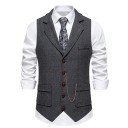 Vestă elegantă pentru bărbați cu lanț și buzunare Vestă uni cu guler și nasturi Vestă formală de ocazie POLIESTER SPANDEX 14