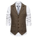 Vestă elegantă pentru bărbați cu lanț și buzunare Vestă uni cu guler și nasturi Vestă formală de ocazie POLIESTER SPANDEX 15
