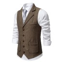 Vestă elegantă pentru bărbați cu lanț și buzunare Vestă uni cu guler și nasturi Vestă formală de ocazie POLIESTER SPANDEX 12
