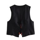Vestă elegantă pentru femei, simplă, cu decolteu în V, închidere cu șnur, vestă din poliester fără mâneci, disponibile în diverse culori 10