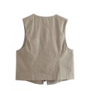 Vestă elegantă pentru femei, simplă, cu decolteu în V, închidere cu șnur, vestă din poliester fără mâneci, disponibile în diverse culori 3
