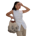 Vesta elegantă pentru femei, simplă, cu decolteu rotund, închidere cu nasturi, vesta din poliester fără mâneci pentru purtare zilnică și formală 18