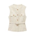 Vestă elegantă pentru femei, uni, cu curea și buzunare pe piept, decolteu rotund, închidere cu nasturi, vestă din poliester stilată, disponibile în diverse culori 13
