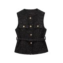 Vestă elegantă pentru femei, uni, cu curea și buzunare pe piept, decolteu rotund, închidere cu nasturi, vestă din poliester stilată, disponibile în diverse culori 10