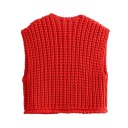 Vestă elegantă tricotată pentru femei cu decolteu în V și buzunare Vestă uni cu închidere cu nasturi Pulover confortabil din poliester în diverse culori 2