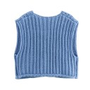 Vestă elegantă tricotată pentru femei cu decolteu în V și buzunare Vestă uni cu închidere cu nasturi Pulover confortabil din poliester în diverse culori 11