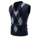Vestă tricotată pentru bărbați cu decolteu în V și model geometric din poliester și nylon fără mâneci pentru purtare zilnică 4