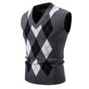 Vestă tricotată pentru bărbați cu decolteu în V și model geometric din poliester și nylon fără mâneci pentru purtare zilnică 1