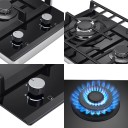 Vestavná Plynová Varná Deska 2 Hořáky Wok 3,4 kW Trojitý Prstenec Tvrzené Sklo Litinové Mřížky Elektronické Zapalování NG i LPG Černá 3