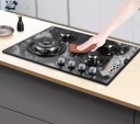 Vestavná Plynová Varná Deska 4 Hořáky 8,06 kW Tvrzené Sklo Litinové Mřížky Automatické Zapalování Bezpečnostní Pojistka NG i LPG Černá 4
