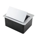 Vestavná výsuvná zásuvka 1× EU + 2× USB A + 1× USB C 153 × 117 mm hliníkový kryt 250 V s pomalým výsuvem do pracovní desky 7