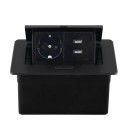 Vestavná výsuvná zásuvka 1× EU + 2× USB A 153 × 117 mm hliníkový panel 250 V s tlačítkem pomalého vysunutí pro pracovní desku 1