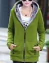 Veste à capuche pour femme pour le printemps et l'automne Doublure en velours Coupe allongée sur les hanches Poches à boutons Coton 8