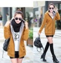 Veste à capuche pour femme pour le printemps et l'automne Doublure en velours Coupe allongée sur les hanches Poches à boutons Coton 20