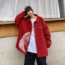 Veste ample à boutons avec col chemise et grand imprimé abstrait Manches resserrées Imprimés textuels sur la poitrine et le dos Coton 4