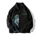 Veste ample à boutons avec col chemise et grand imprimé abstrait Manches resserrées Imprimés textuels sur la poitrine et le dos Coton 7