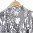 Veste argentée pour femme avec paillettes et longues franges Franges sur les manches et sur la poitrine Col chemise Coupe courte et ample Polyester 6