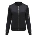 Veste bomber de printemps pour femmes avec col montant côtelé et poignets côtelés Poches zippées, y compris sur la manche Épaules 1
