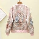 Veste bomber femme avec des fleurs en relief et un motif ornemental Fermeture éclair Col et poignets côtelés Polyester et spandex 3