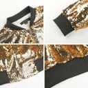 Veste bomber femme avec des paillettes brillantes sur toute la surface Col et bords côtelés noirs Fermeture éclair Doublure Polyester 19