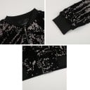 Veste bomber femme avec des paillettes brillantes sur toute la surface Col et bords côtelés noirs Fermeture éclair Doublure Polyester 21