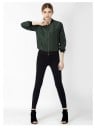 Veste bomber légère pour femmes pour le printemps et l'automne Col côtelé et bords Poche zippée sur la manche Poches latérales Fermeture 5