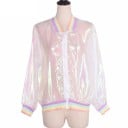 Veste bomber légère transparente pour femmes avec un éclat nacré irisé Fermeture éclair Col à côtes rayé pastel, poignets et ourlet Polyester 10