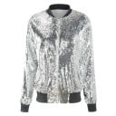 Veste bomber printemps femme avec paillettes sur toute la surface Col montant et poignets en tricot côtelé Fermeture éclair Apparence 3