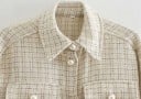 Veste chemise femme de printemps en tissu à carreaux structuré Boutons en forme de perles Poches poitrine à rabat Coupe décontractée Polyester 4