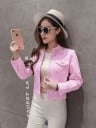 Veste courte de printemps pour femme en denim avec col Coupe ajustée et poches poitrine à rabat En polyester et élasthanne Pour le printemps 13