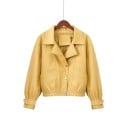 Veste courte femme en simili cuir Coupe oversize ample Col à revers large Fermeture à boutons-pression Grandes poches et manches bouffantes 2