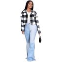 Veste courte pour femme à boutons avec col Coupe à la taille Deux poches poitrine à rabat Manches longues Polyester, coton et spandex 5