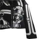 Veste courte pour femme à motif avec fermeture éclair, col et bandes décoratives avec boucles sur les manches, coupe ample, taille 12