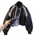 Veste courte pour femme avec col montant et double zip avec des bandes contrastées et un ourlet ajustable oversize pour le printemps 4