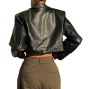 Veste courte pour femme en simili cuir Élégante veste d'automne à pressions Veste à la mode à la taille Manteau stylé avec poches Coupe 4