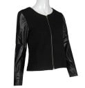 Veste courte pour femme pour le printemps et l'automne avec des manches en simili cuir Motif en losanges structuré Col rond sans revers 6
