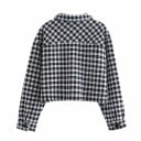 Veste courte printanière pour femme avec motif pied-de-poule Noir et blanc Col chemise Fermeture à boutons Deux poches poitrine à rabat Polyester 3
