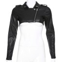 Veste crop top en simili cuir pour femme 1
