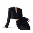 Veste cropped femme Coupe courte Épaules marquées Revers Poche poitrine Doublure Polyester Pour le bureau et les événements sociaux 1